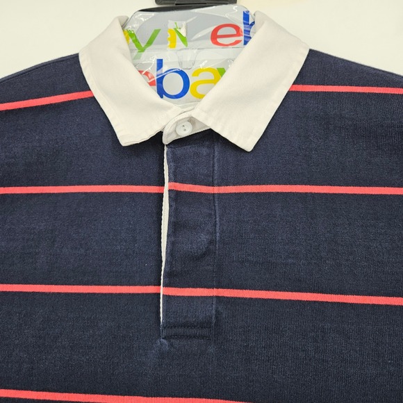 J Crew Rugby Shirt Mens Medium Oarsman Striped Blue Button Up Elbow Patch - Picture 2 of 10
